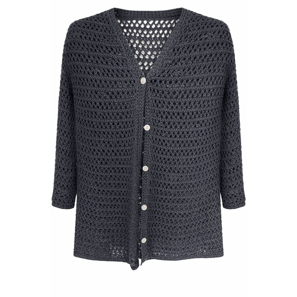 Vintage Eddie Bauer Cotton Crochet Cardigan‎ Open Knit Boho Coastal Black Large